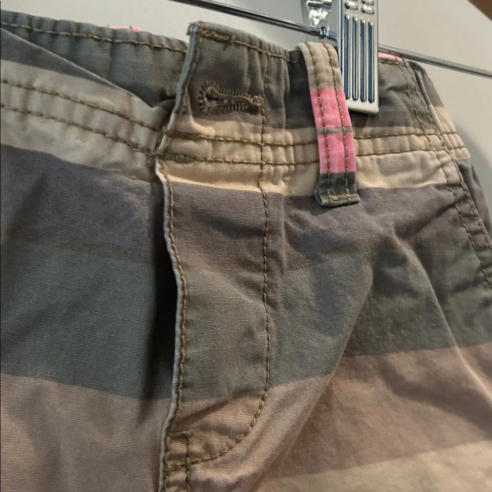 Carter’s Kids wide horizontal Striped Cotton Shorts faux fly Pink beige size 3T
